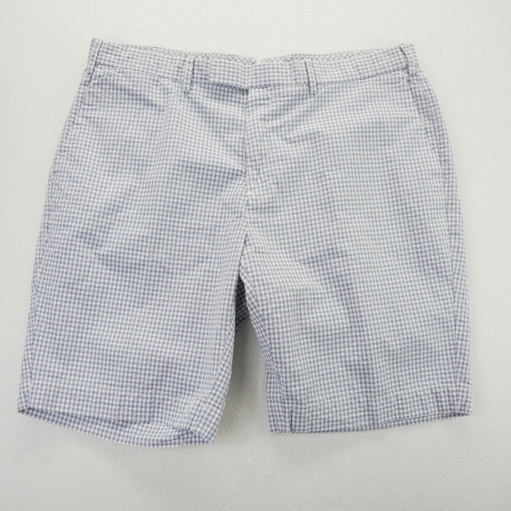 Polo Ralph‎ Lauren Mens Blue White Gingham Shorts Size 38 Flat Front Seersucker